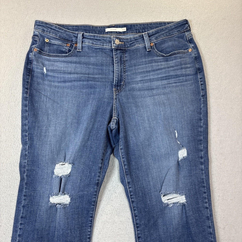 LEVIS Jeans Women 20W Boyfriend Tapered Capri Leg Denim Distressed Blue - Picture 2 of 12